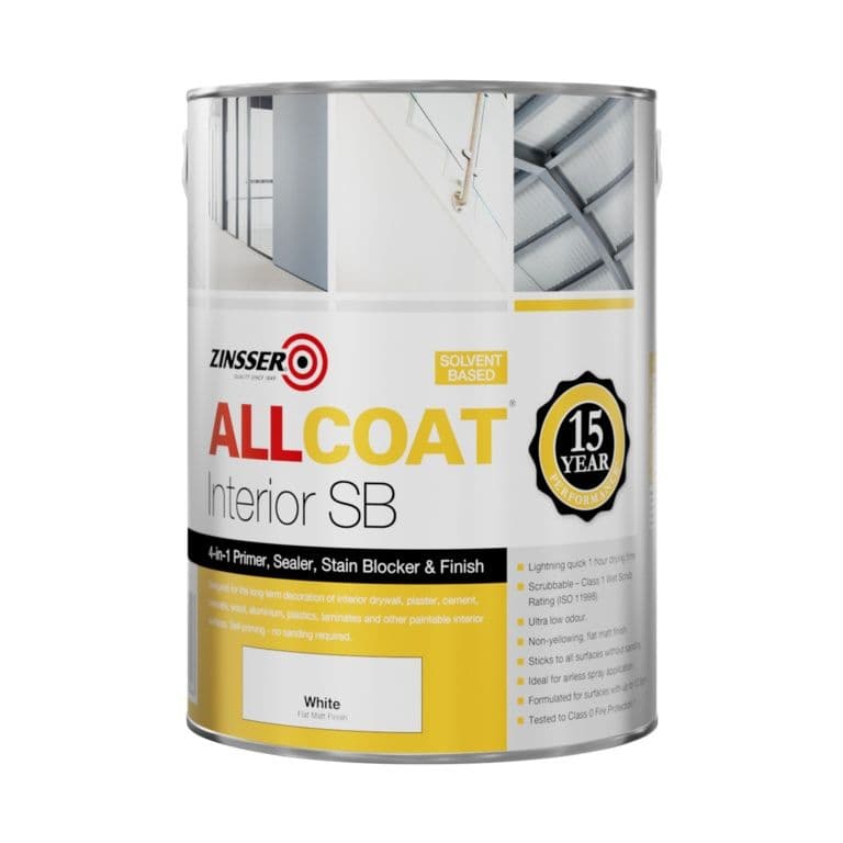 Zinsser Allcoat Solvent Based Stain Killer White Matt - 5L