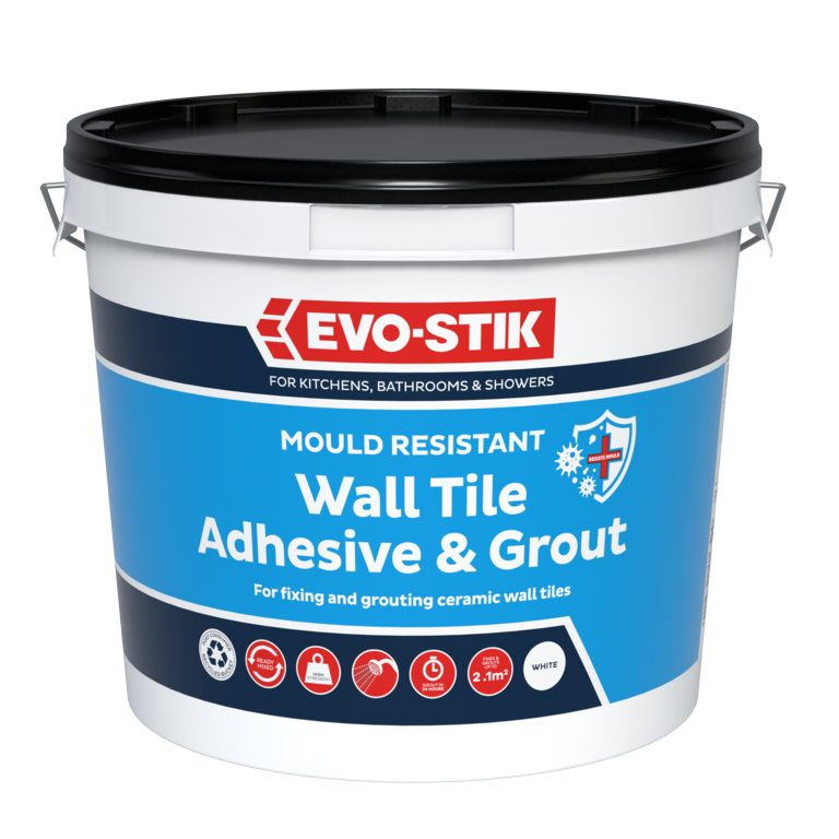 Evo-Stik Tile A Wall Waterproof Adhesive & Grout for Ceramic & Mosaic Tiles - White - 2.5L
