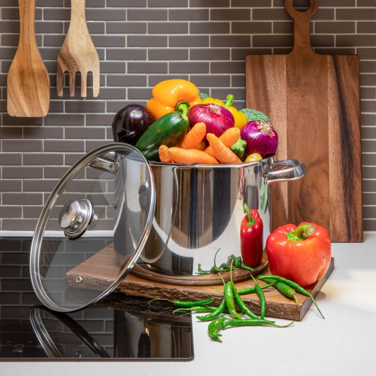 Pendeford Stainless Steel Collection Deep Stock Pot - 24cm