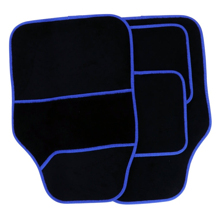 Streetwize Velour Carpet Mat Sets with Coloured Binding - 4 Piece - Black/Blue