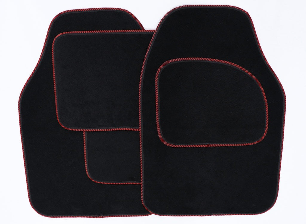 Streetwize Velour Carpet Mat Set with Coloured Binding - 4 Piece - Black/Red