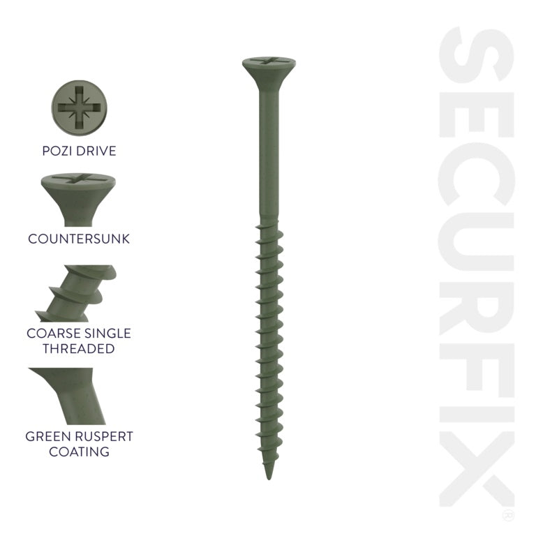 Securfix Green Decking Screws - 9 x 2 1/3"-4.5 x 60mm | Pack of 1000