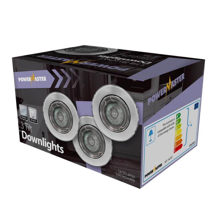 Powermaster Tilt Downlighters Pack 3 - Brushed Steel IP20