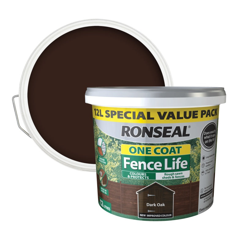 Ronseal One Coat Fence Life 12L - Dark Oak