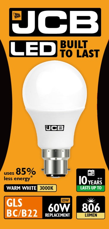 JCB LED A60 806lm Opal 10w - B22 3000k
