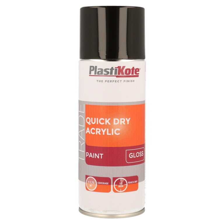 PlastiKote Quick Dry Acrylic Spray 400ml - Black Gloss