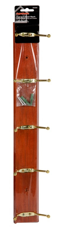 SupaHome Hat and Coat Rack with 5 Hooks - Mahogany Finish
