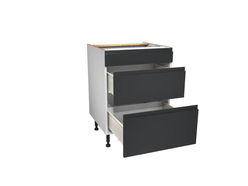 Gower Rapide+ Capri Dark Matt Grey 3 Drawer Base Unit - 600mm