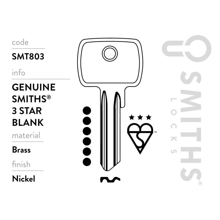 Smiths Locks 3 Star Euro Cylinder 6 Pin Key Blank - Pack 10