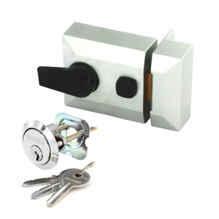 Securit Silver Finish Double Locking Nightlatch - Narrow
