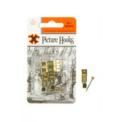 X Original Patent Steel Picture Hooks - Brass Plated (Blister Pack) - No.2