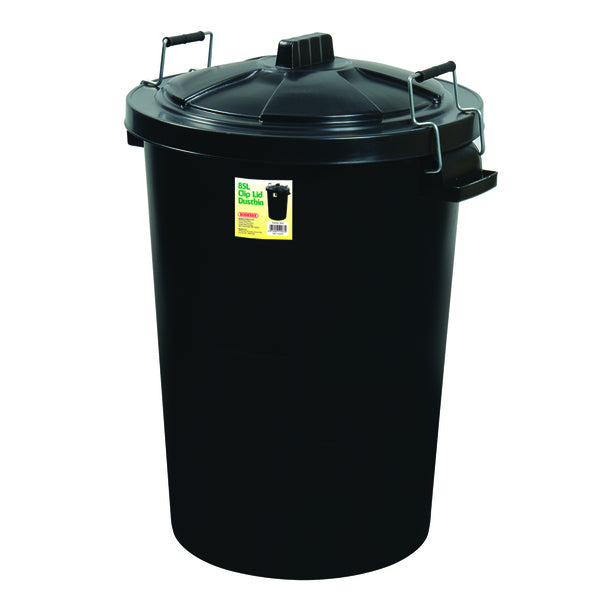 Proplas 90L Clip Lid Dustbin - Black