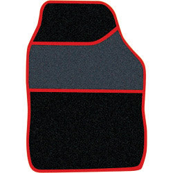 Streetwize Velour Carpet Mat Sets with Coloured Binding - 4 Piece - Black/Red
