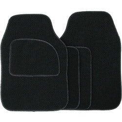 Streetwize Velour Carpet Mat Sets with Coloured Binding - 4 Piece - Black/Black