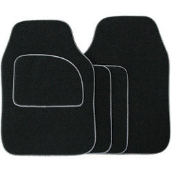 Streetwize Velour Carpet Mat Sets with Coloured Binding - 4 Piece - Black With Grey Piping