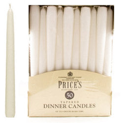 Price's Candles Tapered Dinner Candle Unwrapped 50 Pack - White