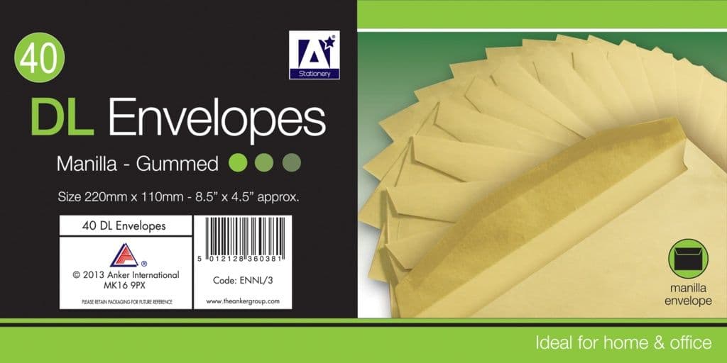 A Star DL Gummed Manila Envelopes - Pack 30