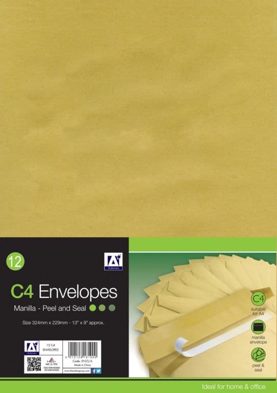 A Star Peel & Seal Envelope Manilla - C4 Pack 12