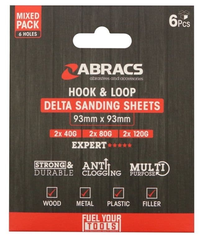 Abracs Hook & Loop Delta Sanding Sheet - Pack 6 93mm x 93mm