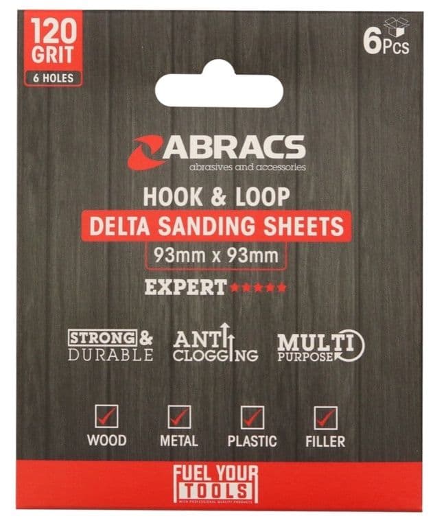 Abracs Hook & Loop Delta Sanding Sheets Pack 6 - 93mm x 93mm x 120g