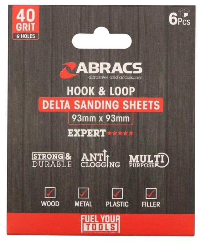 Abracs Hook & Loop Delta Sanding Sheets Pack 6 - 93mm x 93mm x 40g