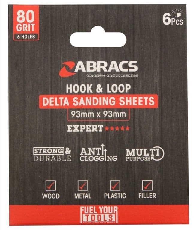Abracs Hook & Loop Delta Sanding Sheets Pack 6 - 93mm x 93mm x 80g
