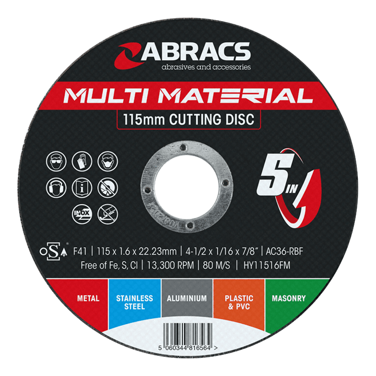 Abracs Hybrid 5 in 1 Flt Metal - 115mm x 1.6mm x 22.23mm 5-in-1 Multi-Material Cutting Disc