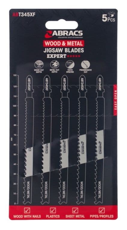 Abracs Jigsaw Blade For Wood & Metal Pack 5 - 132mm