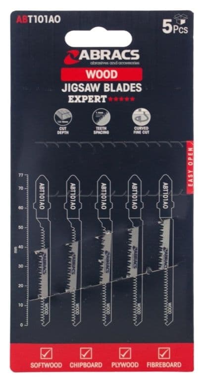Abracs Jigsaw Blade For Wood Pack 5 - 77mm