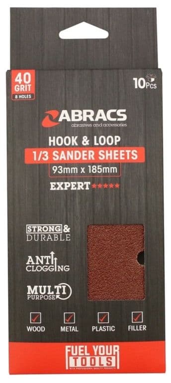 Abracs Orbital Hook & Loop Sander Sheets - 93 x 185mm 40g