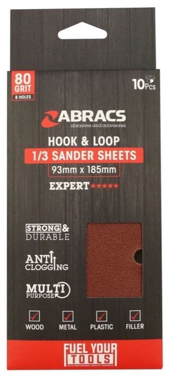 Abracs Orbital Hook & Loop Sander Sheets - 93 x 185mm 80g