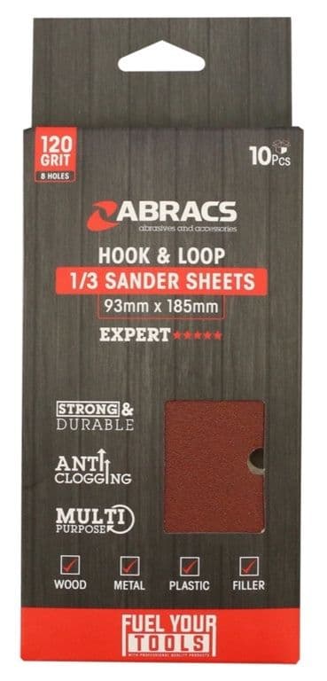 Abracs Orbital Hook & Loop Sander Sheets - 93mm x 185mm 120g
