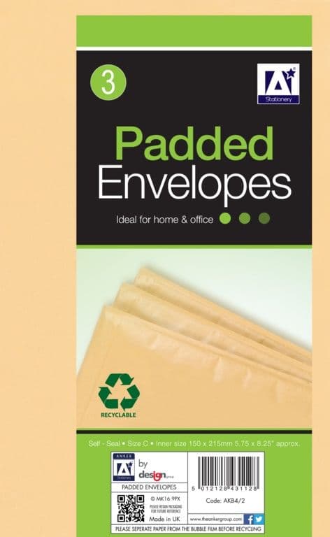 Anker Padded Brown Envelopes - 170 x 225 Pack 3