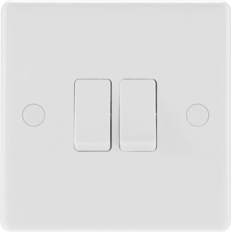 BG 2 Gang 2 Way White Round Edge Switch - 10a