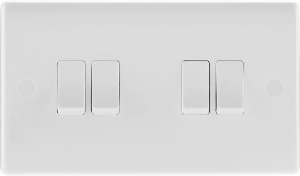 BG 2 Way White Round Edge Switch - 10a 4 Gang