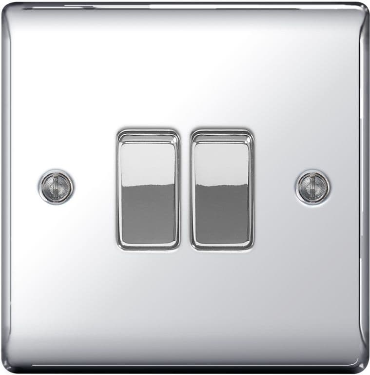 BG Metal Chrome 10ax Plate Switch 2 Way - 2 Gang