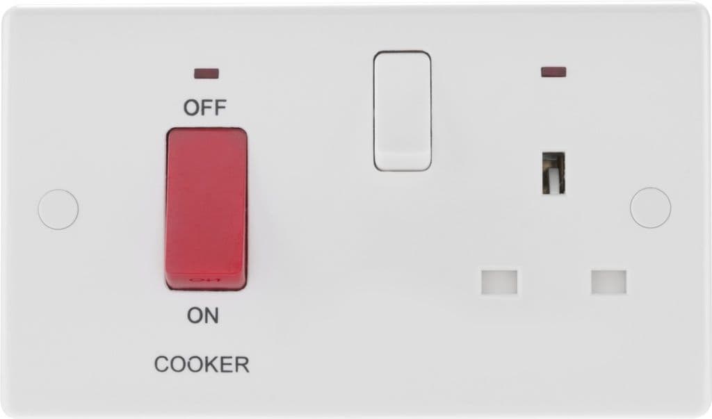 BG White Round Edge Cooker Control Unit - 45a with 13a Socket & LED