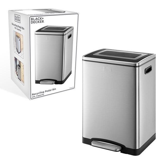 Black  Decker Softclose Recycling Pedal Bin - 40L