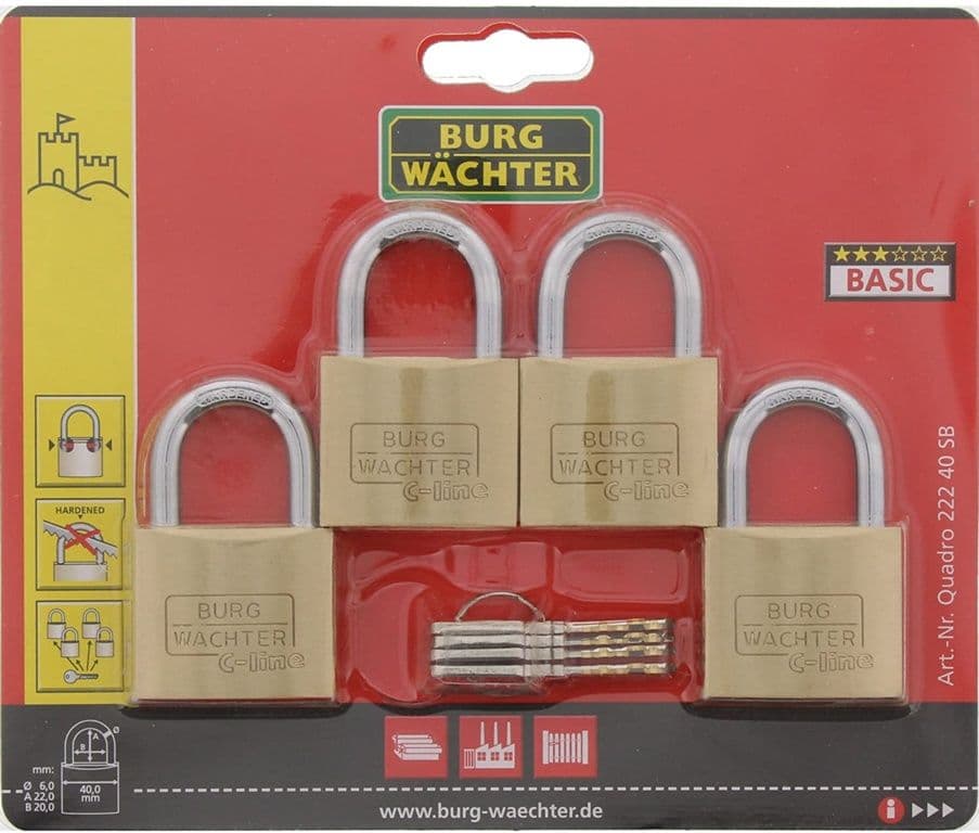 Burg-Wächter Brass Padlock Keyed Alike - 4 x 40mm