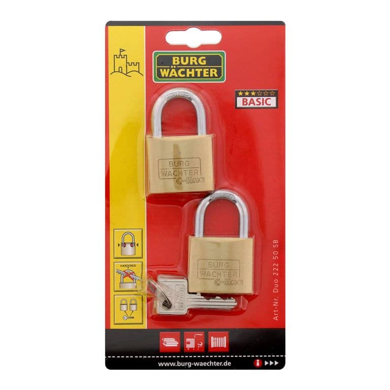 Burg-Wächter C Line Standard Shackle Padlock Pack 2 - 50mm