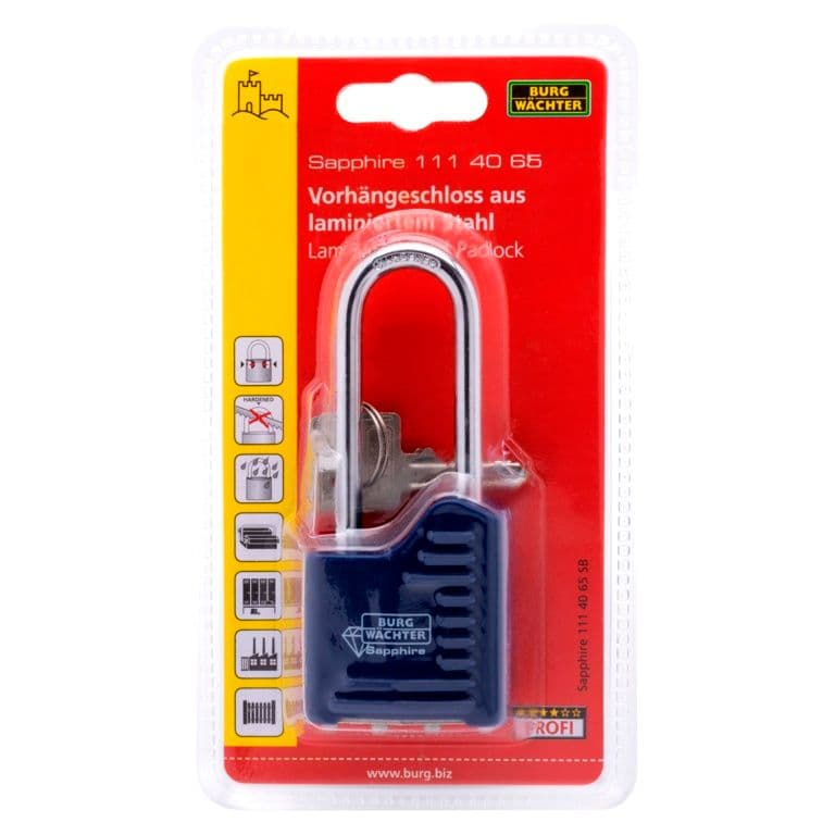 Burg-Wächter Laminated Steel Long Shackle Padlock - 40mm