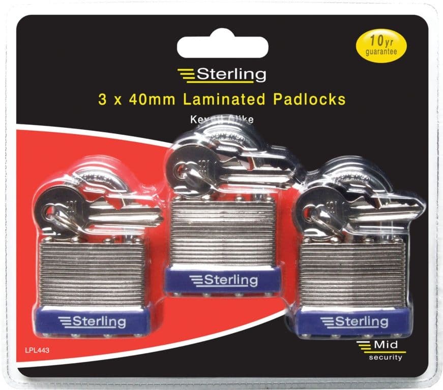 Burg-Wächter Mid Security Laminated Padlock - Multi-Pack Keyed Alike - 3 x 40mm