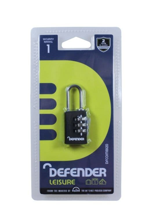 Defender Black Diecast Combi Padlock - 20mm