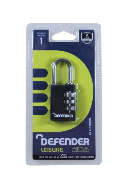 Defender Black Diecast Combi Padlock - 30mm