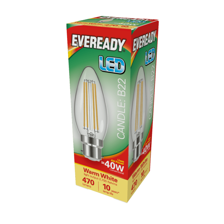 Eveready LED Filament Candle 470LM B22 BC - 4W 27000K