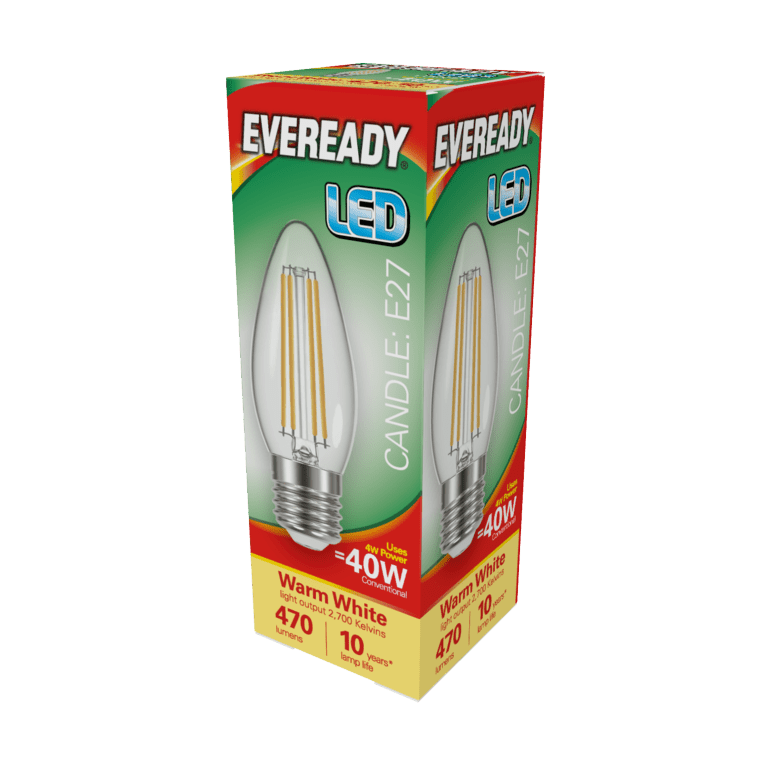 Eveready LED Filament Candle 470LM E27 ES - 4W 27000K