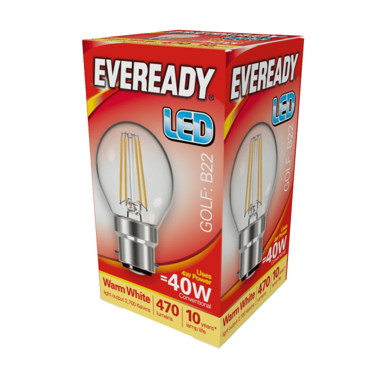 Eveready LED Filament Golf 470LM B22 BC - 4W 27000K