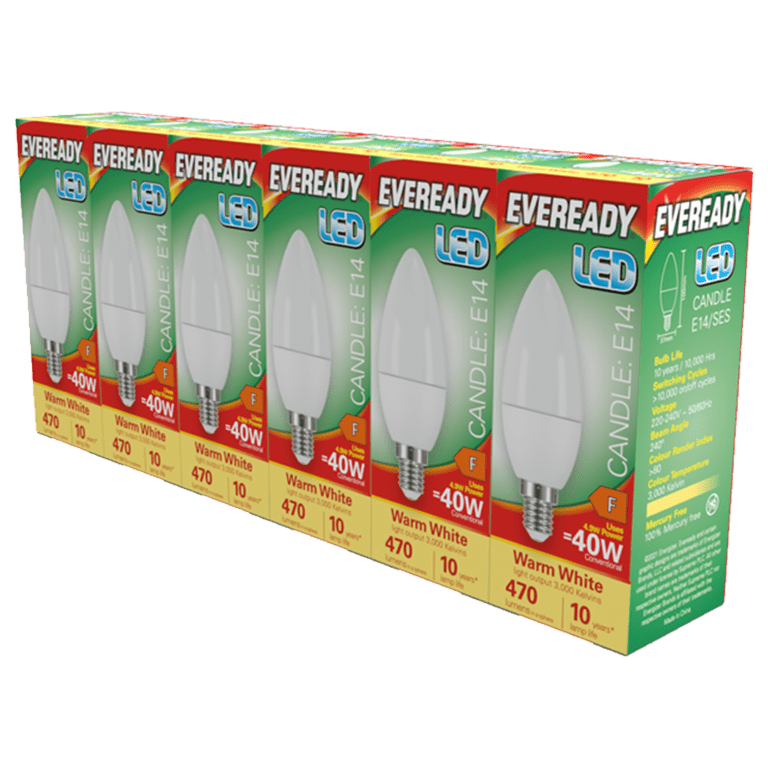 Eveready LED SES Candle E14 Pack 6 - 3000k/470lm