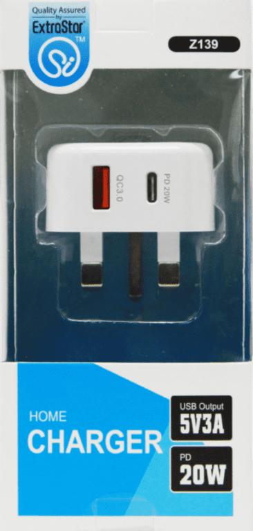 Extrastar USB + Type C Home Plug Charger - White