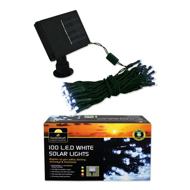 GardenKraft 100 LED Solar String Lights - White